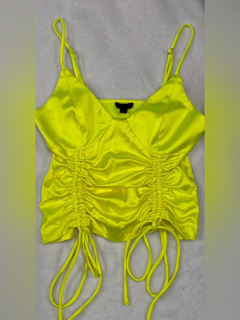 NBD Margot Chartreuse Satin Ruched Drawstring Top Size S